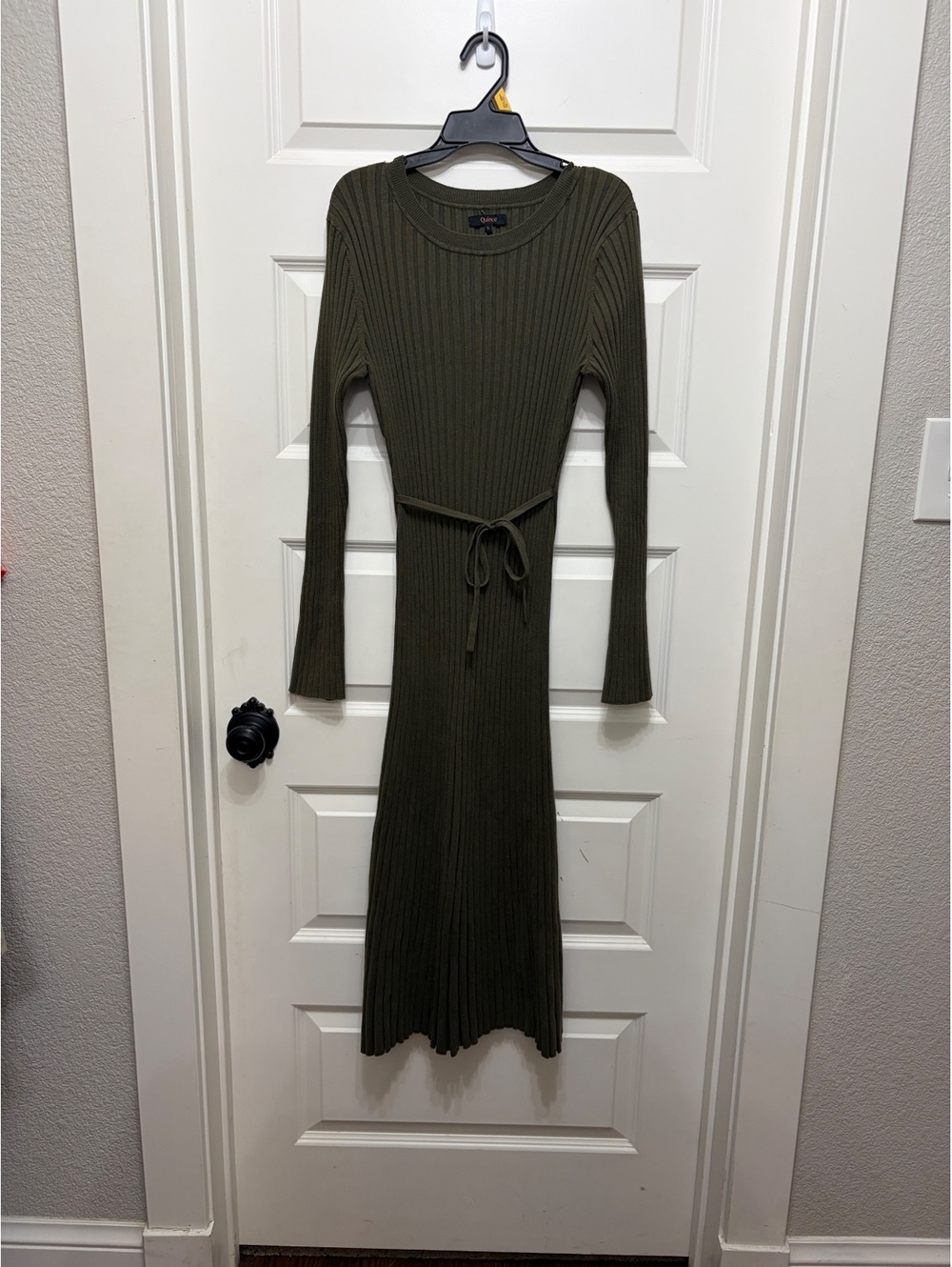 Quince Olive Green Ribbed cotton cashmere gilmore Knit Long Sleeve Dress Size L